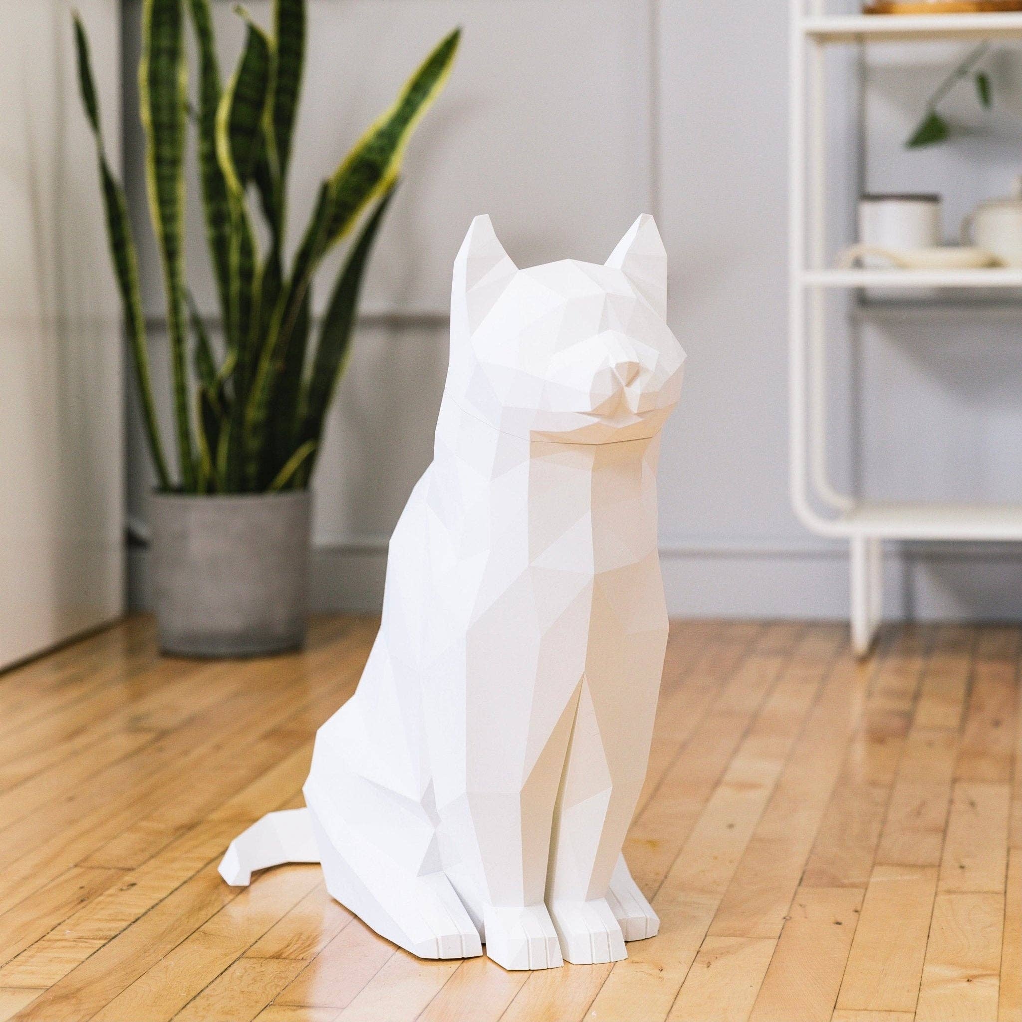 Abstract Home Art - Wholesale Decorative Tabletop Object - Lily - The Cat - White/Home Decor, Storage Bin, Trashcan