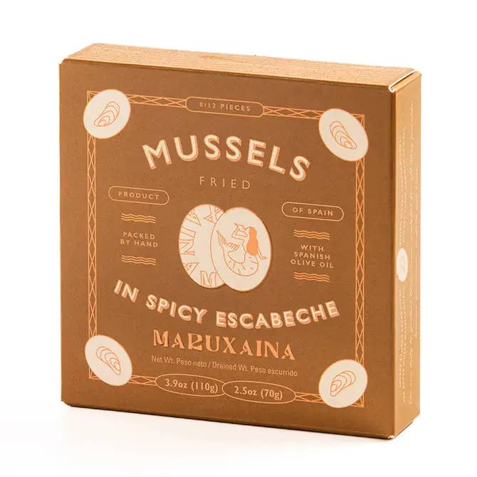 Maruxaina. Mussels in Spicy Escabeche. 8/12 pieces. for wholesale by meDINEterranean