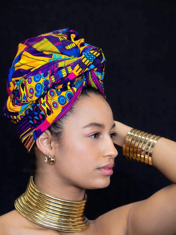 African Multicolor kente headwrap for wholesale by AfricanFabs