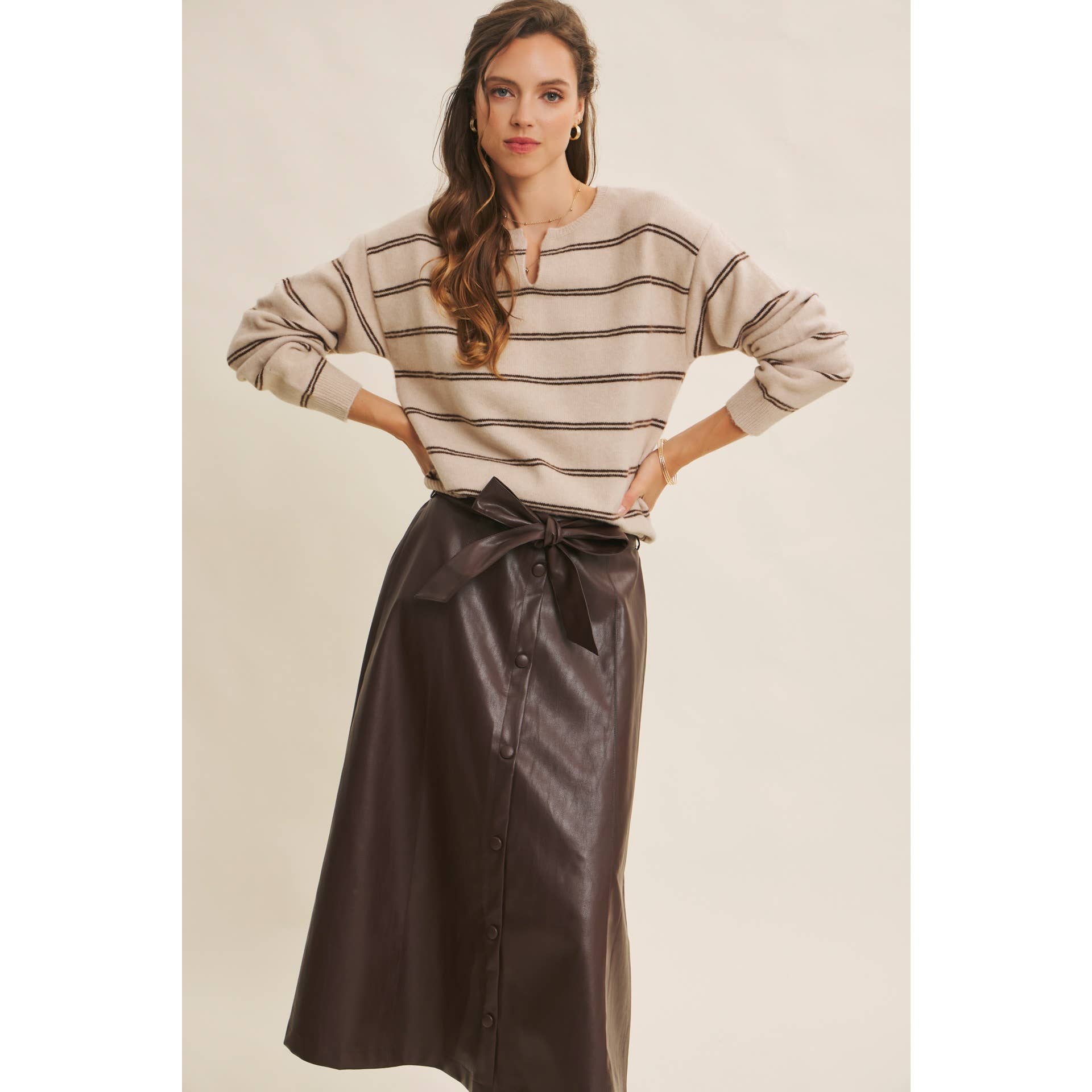 in february - Wholesale Skirt - Women's - SOPHISTICATED VEGAN FAUX LEATHER BELTED MIDI SKIRT6