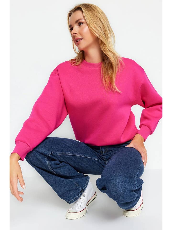 Hoxton Gal – wholesale Sweatshirt – Women's – Thick Fleece-Lined Regular Fit Crew Neck Basic Knit Sweatshirt13