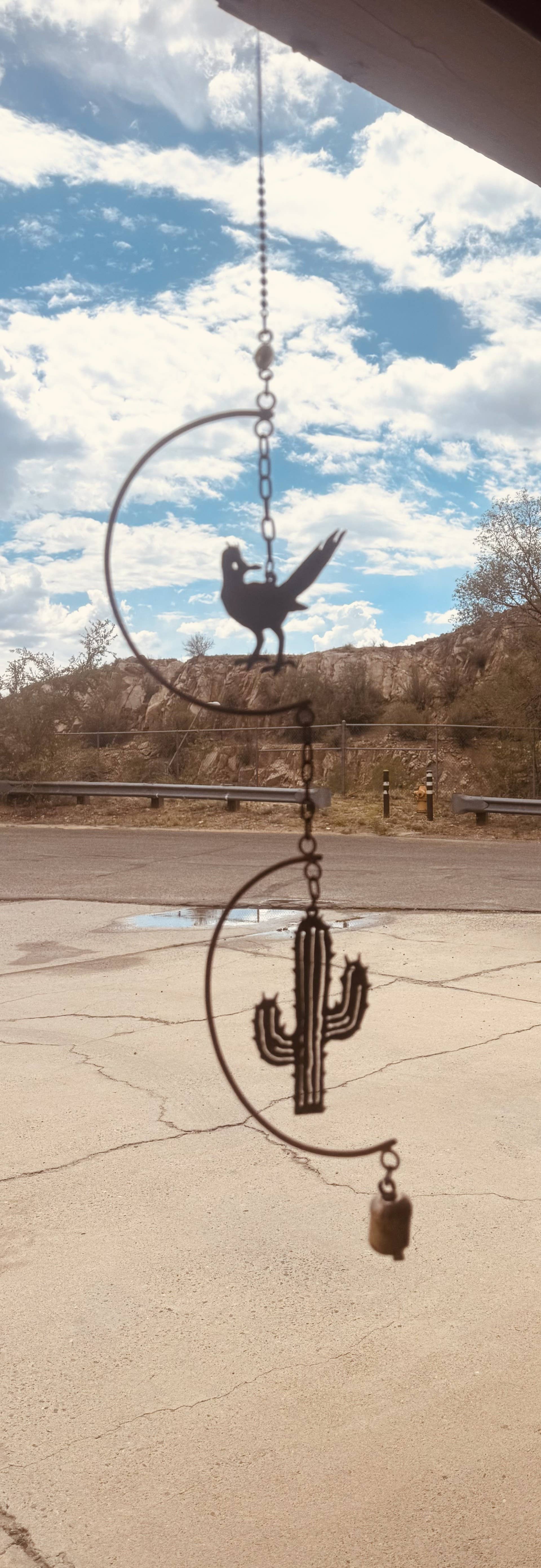 Universal Ironworks USA - Wholesale Bell - Roadrunner and Emporium Cactus Double Dangler Garden Bell1