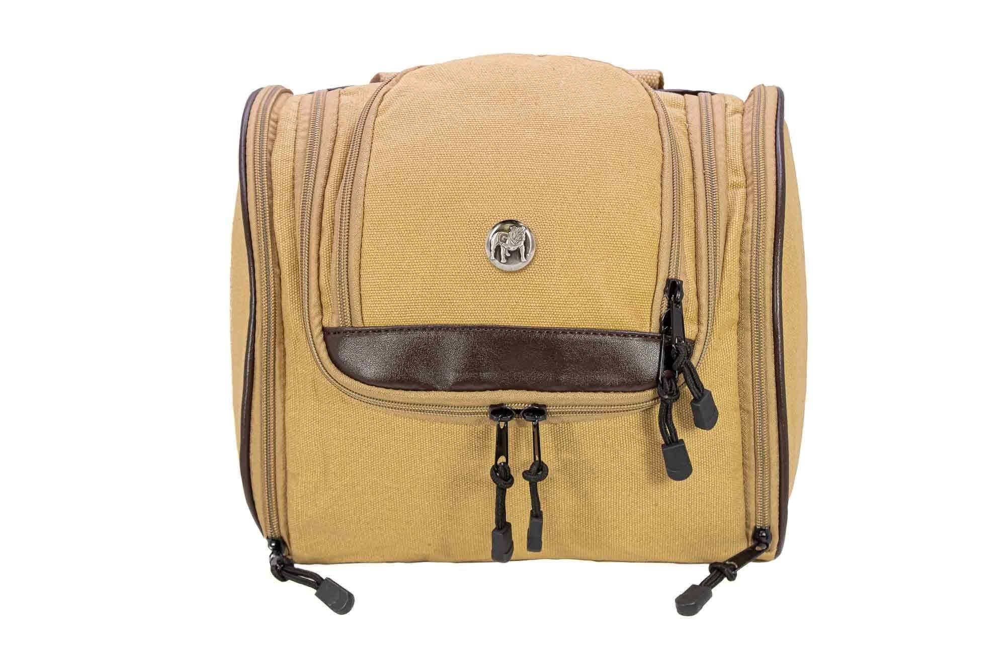 Georgia Bulldogs Men's Khaki Hanging Toiletry Bag. for wholesale on Faire1