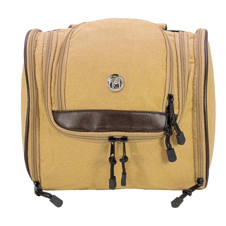 Georgia Bulldogs Men's Khaki Hanging Toiletry Bag. for wholesale on Faire1