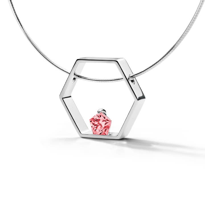 Colar Pentágono Prata/Rosa por atacado de FJF JEWELLERY