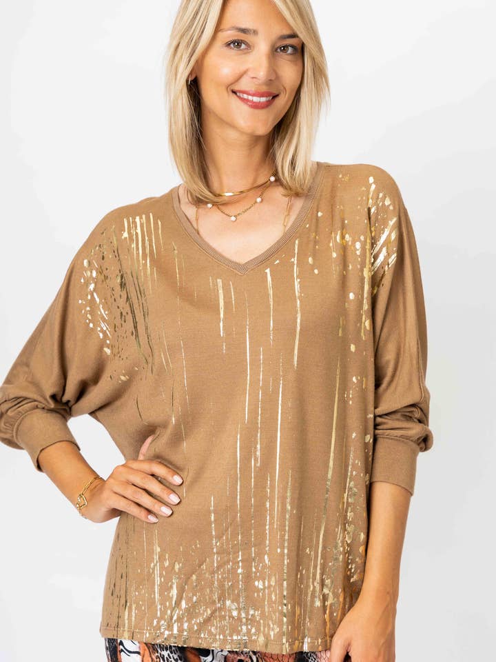Gold Splatter Print Sweater for wholesale by Look Mode Usa