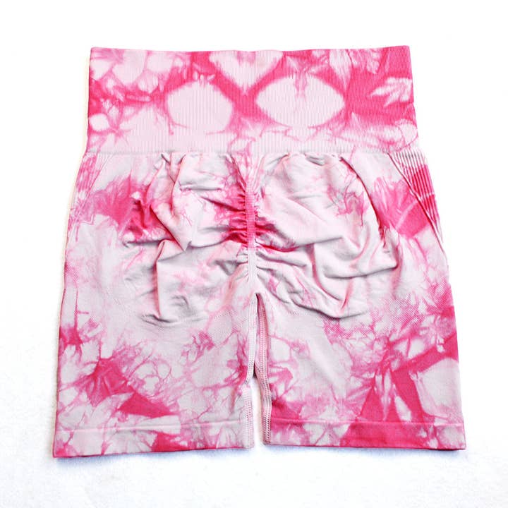 HIDDENBRAND - Wholesale Athletic Shorts - Women's - Seamless Tie Dye Yoga Pants High Stretch Gym Shorts
