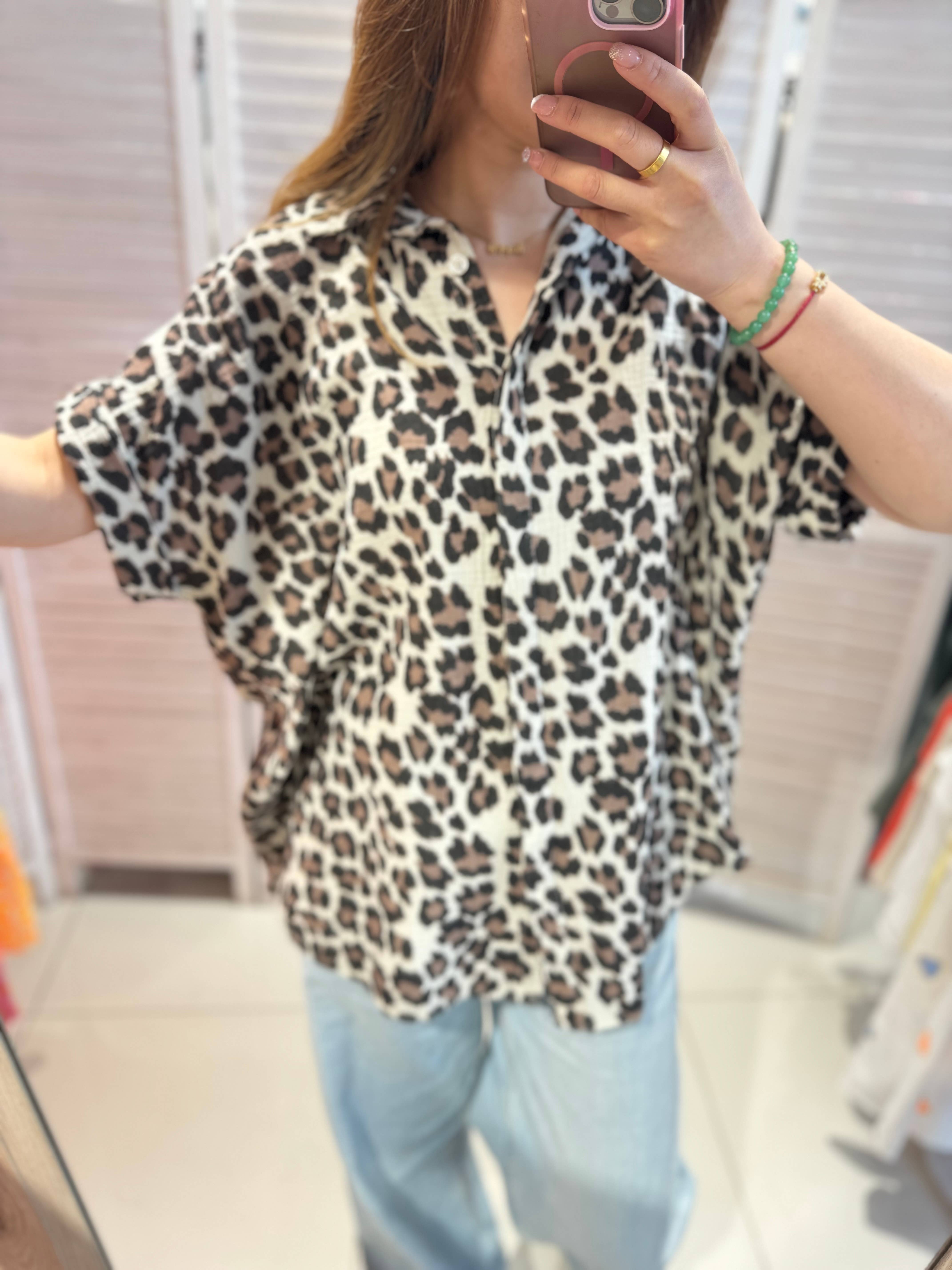 VICTORIA&ISAAC - Wholesale Button Down Shirt - Women's - Leopard Print Blouse - M1195 Leop0
