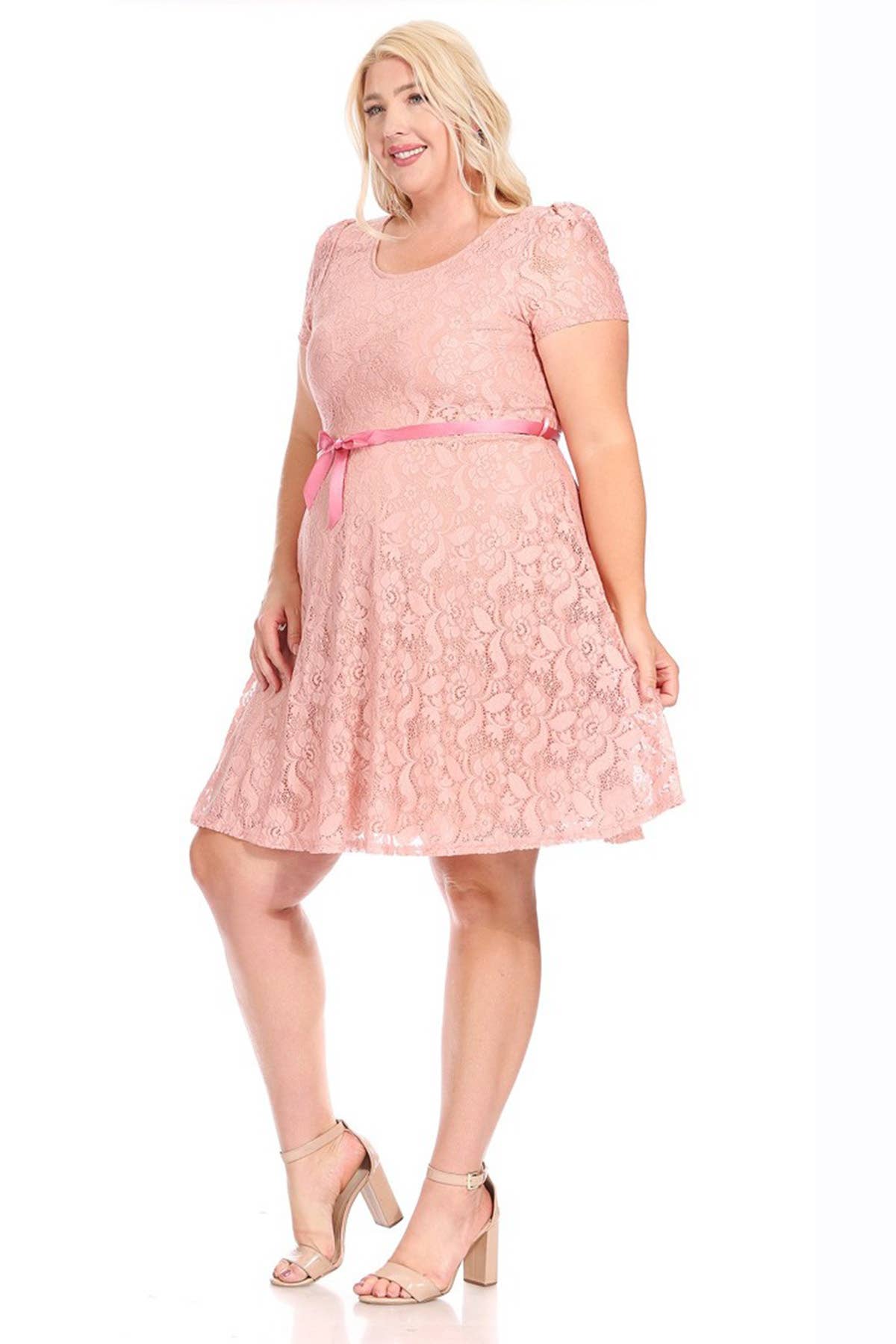 MOA COLLECTION - Vente Robe – femme - Robe midi de soirée en dentelle à manches courtes pour femmes grande taille9