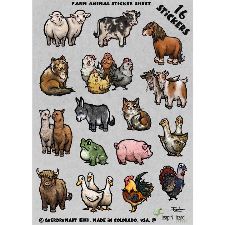 Guerdrum Art - Wholesale Sticker - Farm Animal Sticker Sheet! 16 Waterproof Stickers!2
