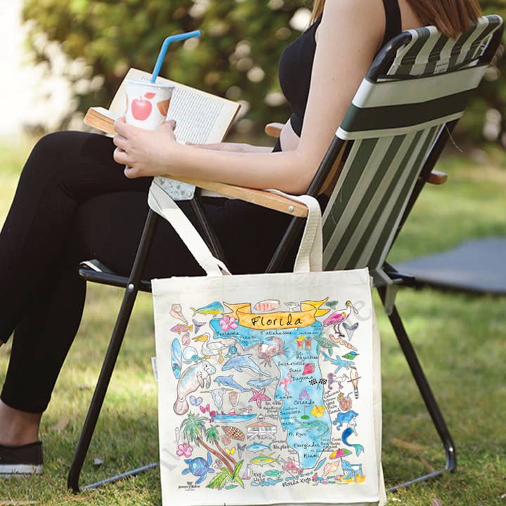 Avery's Home - Wholesale Beach Bag - Florida State Map Organic Cotton Souvenir Beach Tote Bag