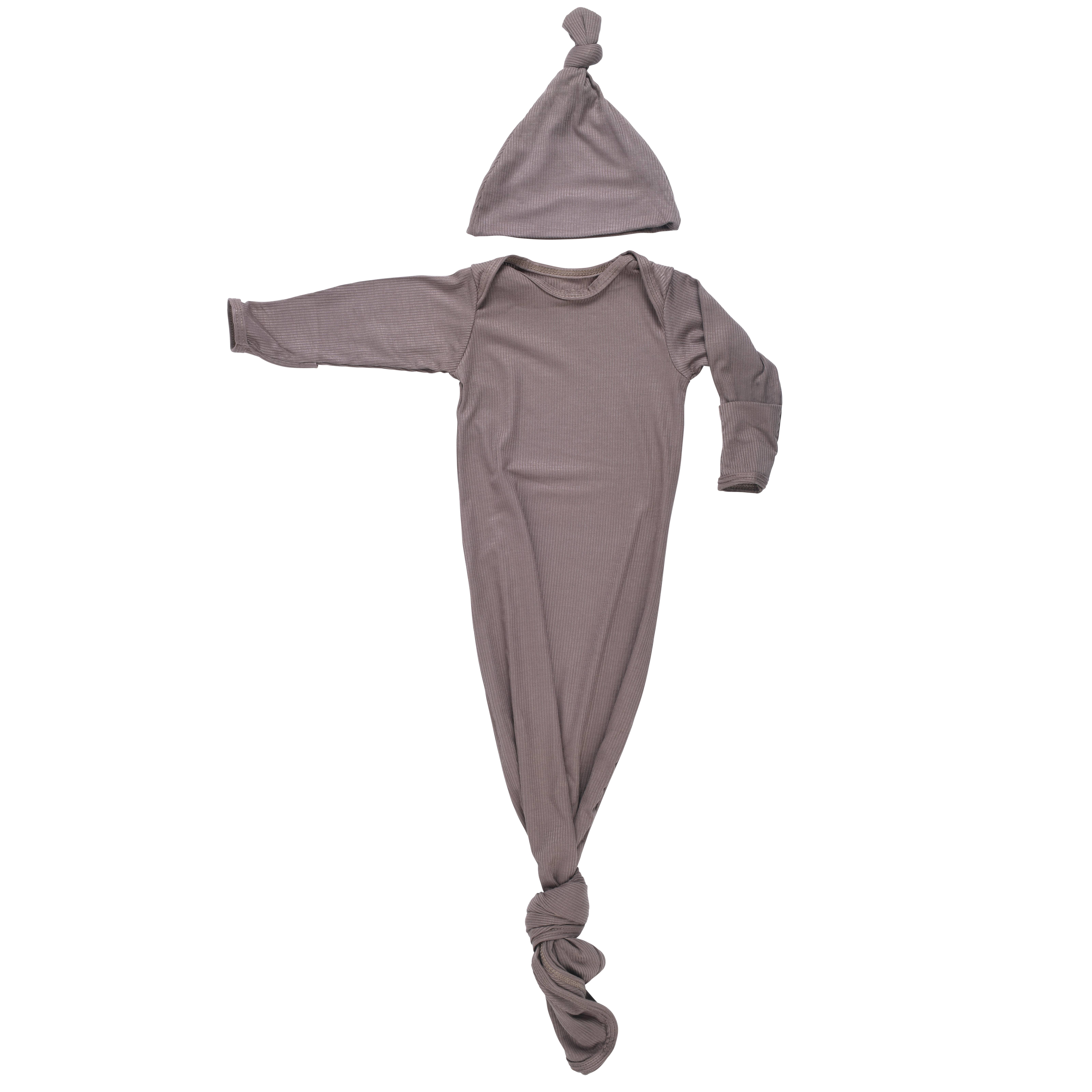 Three Little Tots - Wholesale Babygown - Baby - Cocoa Brown Ribbed Knotted Newborn Baby Gown sleepwear2