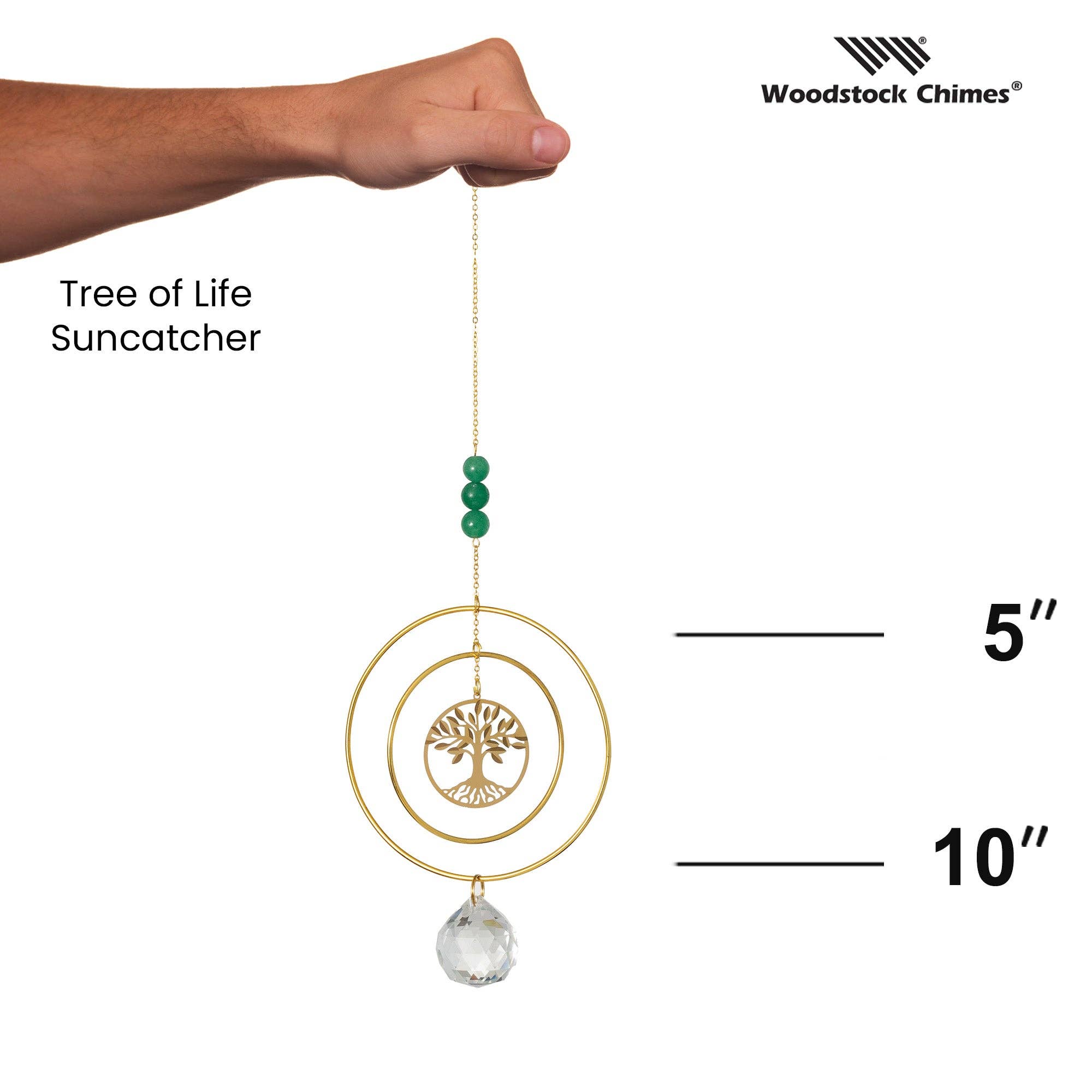 Woodstock Chimes - Wholesale Suncatcher - Suncatcher - Tree of Life, Green Stone3