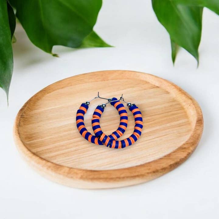 Fish Towne Designs, LLC - Wholesale Hoop Earrings - Blue and Orange Game Day Hoop Earrings3