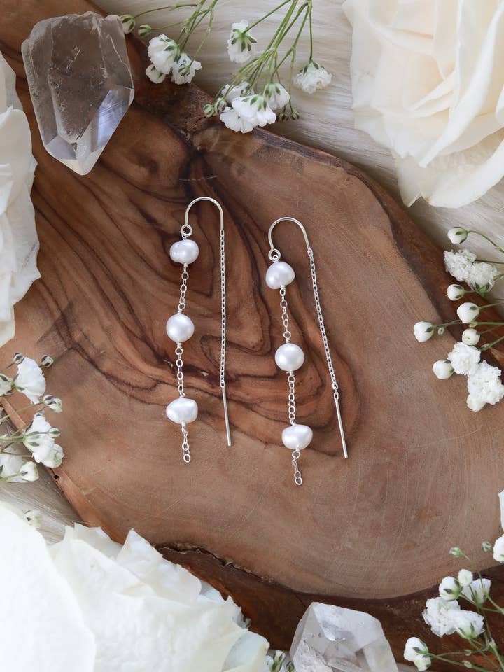 Pearl Cascade Gold Ear Threaders for wholesale by Malabella Jewels