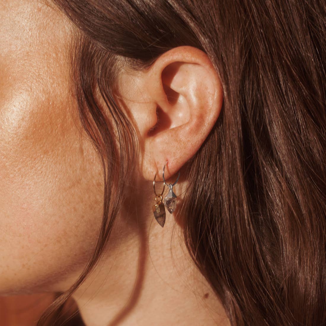 Luna Norte - Wholesale Hoop Earrings - 14kt Sterling Silver Herkimer Quartz Mini Hoops1