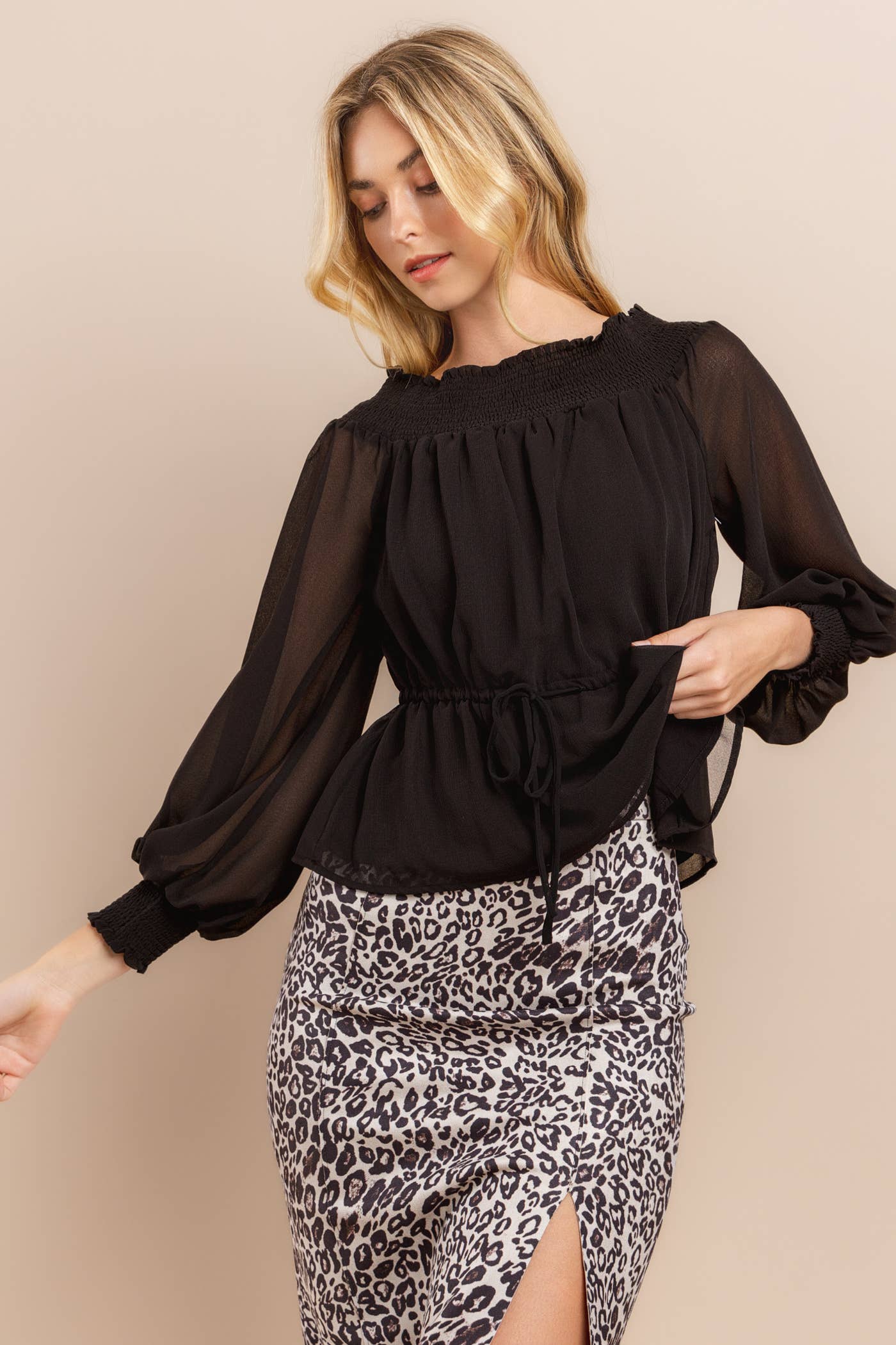 Black Off Shoulder Long Sleeve Top for wholesale on Faire12