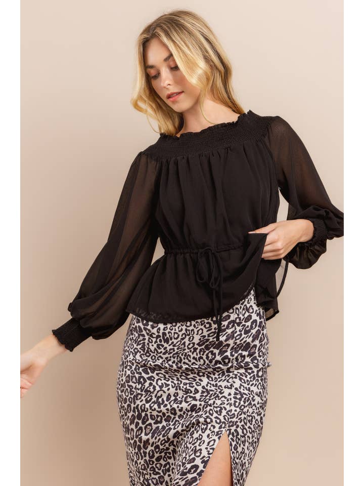 Black Off Shoulder Long Sleeve Top for wholesale on Faire12