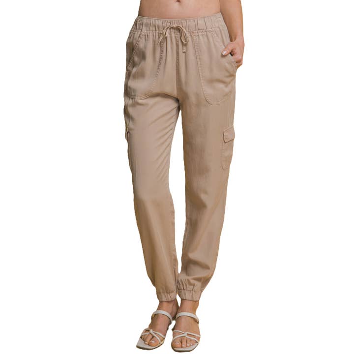 High Rise Tencel Jogger Pants with Cargo Pockets for wholesale by Blue Bunny Inc