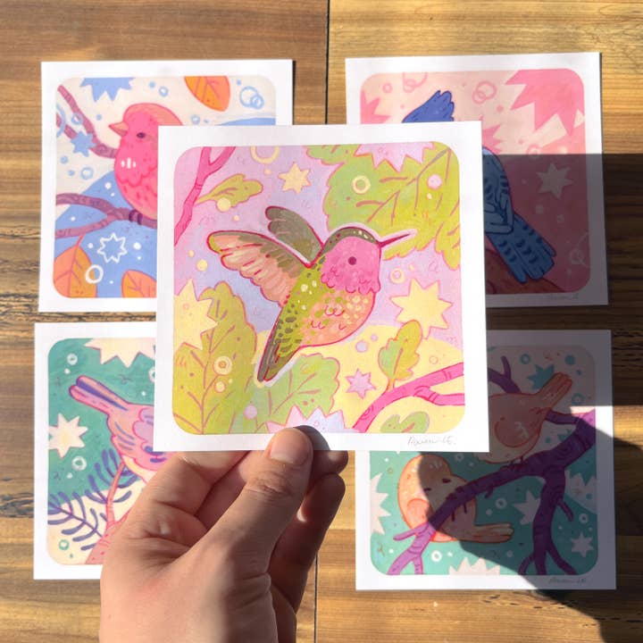 Impressões artísticas locais de pássaros 5x5" | Noroeste do Pacífico por atacado de Rowan Kingsbury