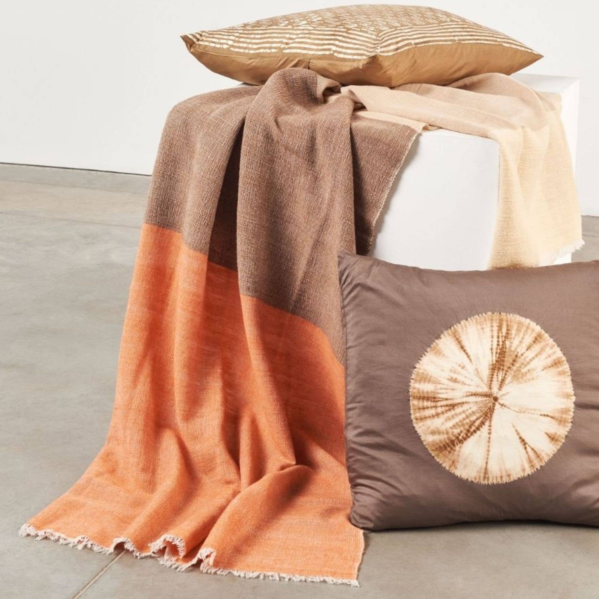 Orange Chestnut Soft Merino Linen Handloom  Throw / Blanket for wholesale on Faire7