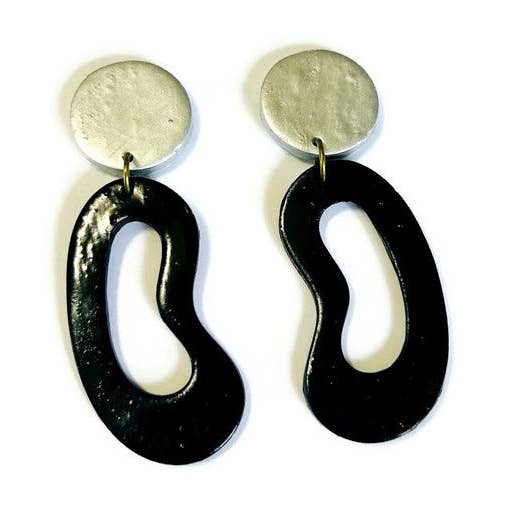 Silver & Black Statement Earrings Handmade Post or Clip On for wholesale by Sassy Sacha Jewelry
