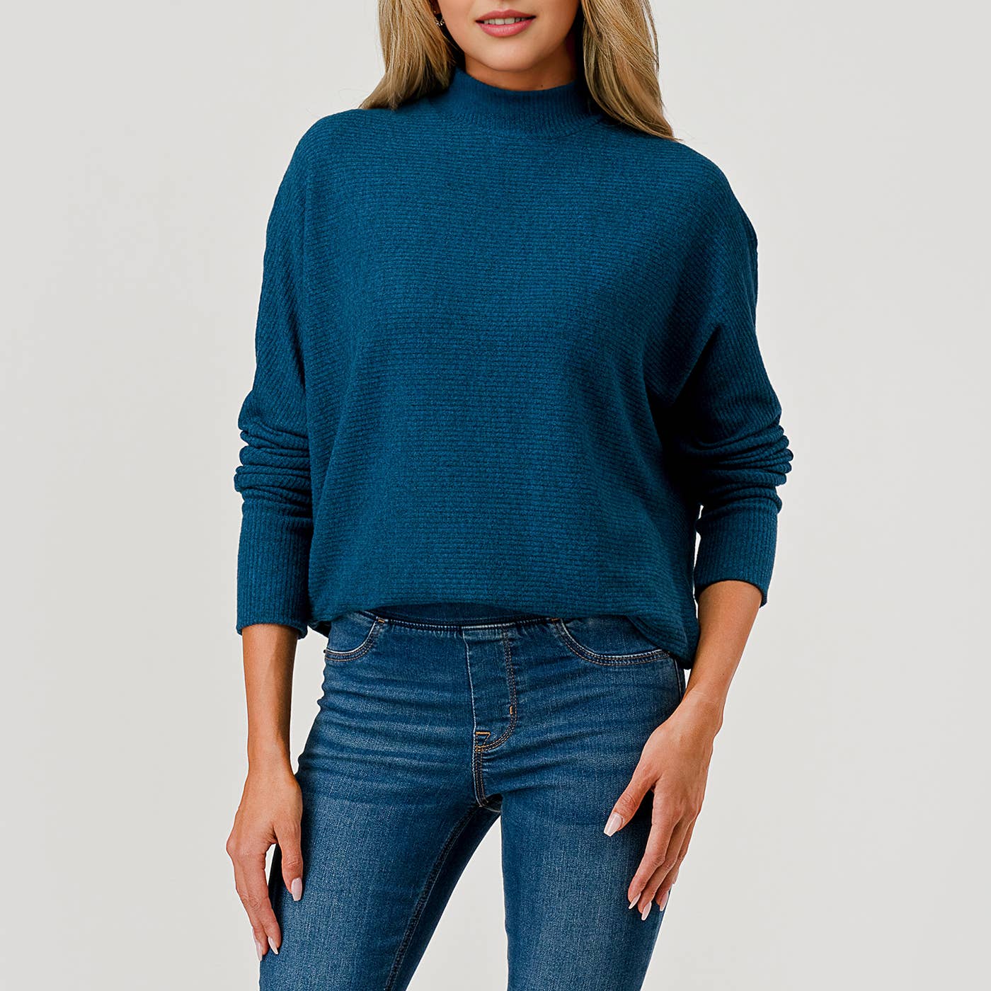 Heimious - Wholesale Knit Top - Women's - Mock Neck Long Dolman Sleeve Ribbed Knit Top, T26125