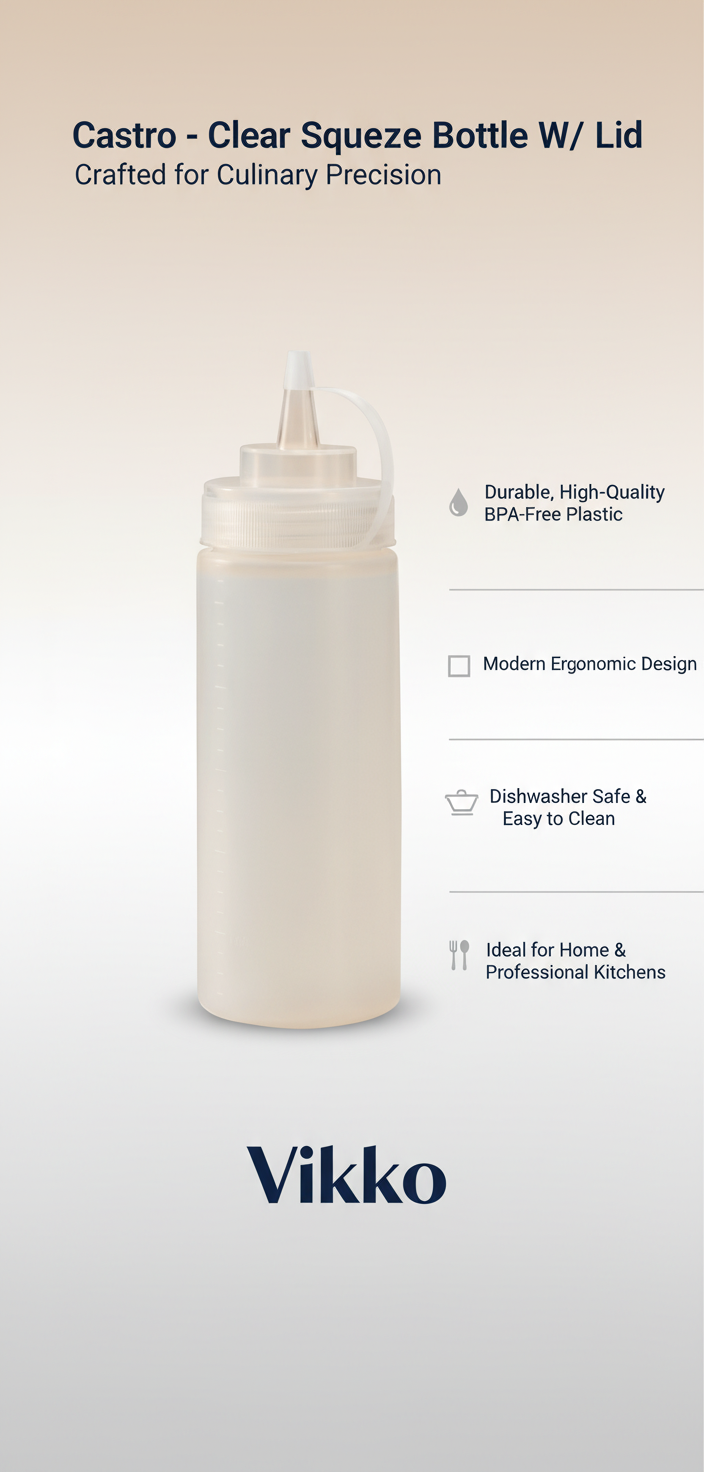 Kadra Kitchenware - Wholesale Milk/Juice Bottle - Castro - Clear Squeeze Bottle W/ Lid3