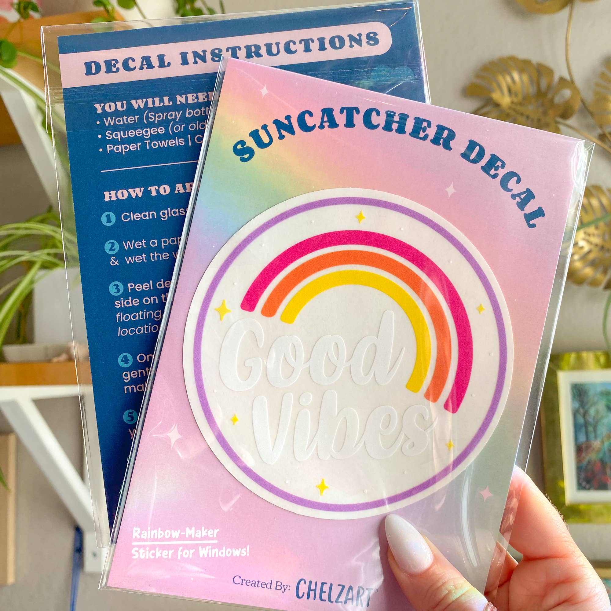 Chelzart - Wholesale Suncatcher - Good Vibes Suncatcher Decal | Rainbow Maker Accessory1