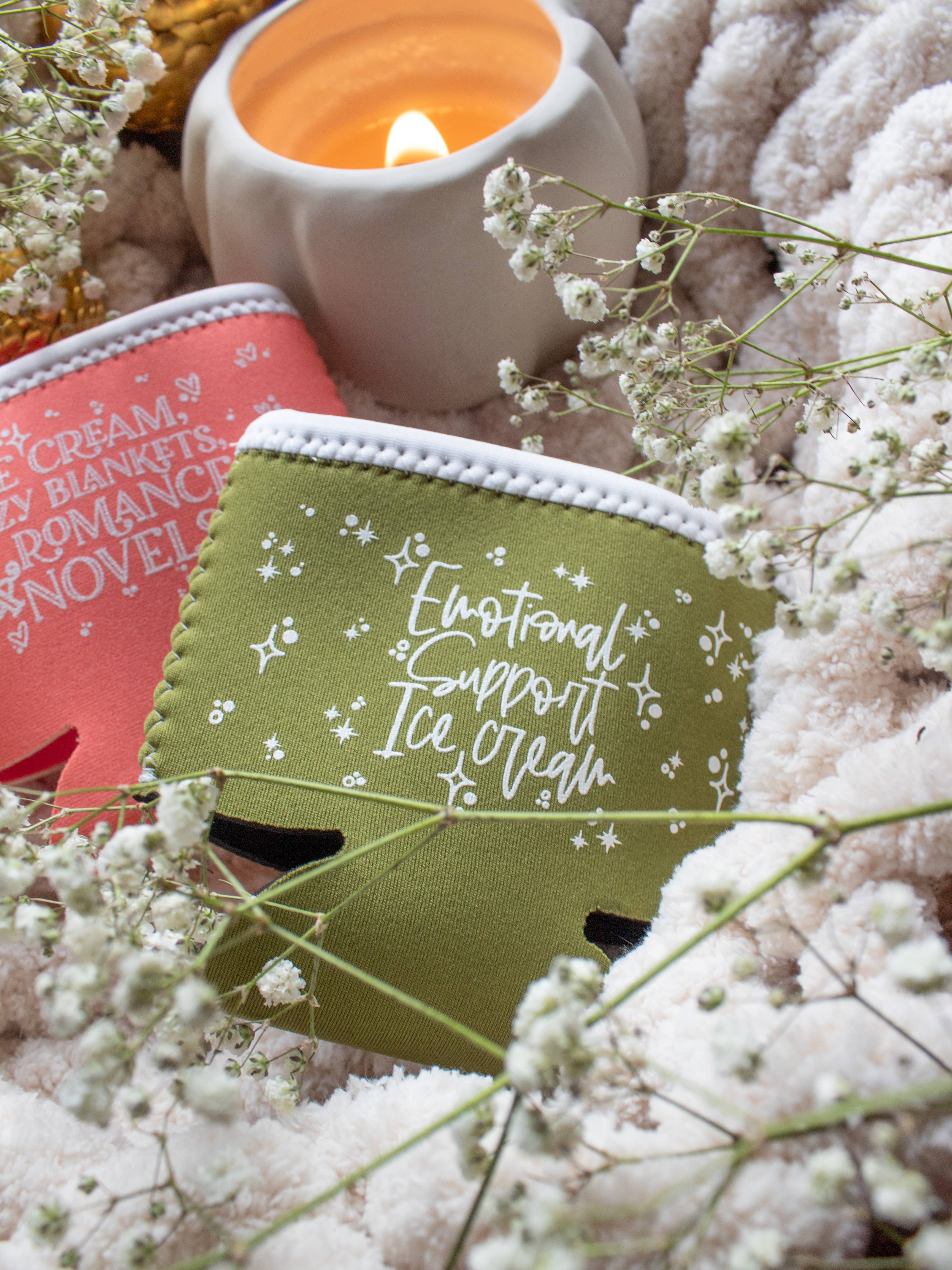 Meaggie Moos - Wholesale Drink Huggers & Koozies - Ice Cream Pint Sleeve | Emotional Support Ice Cream | Green4