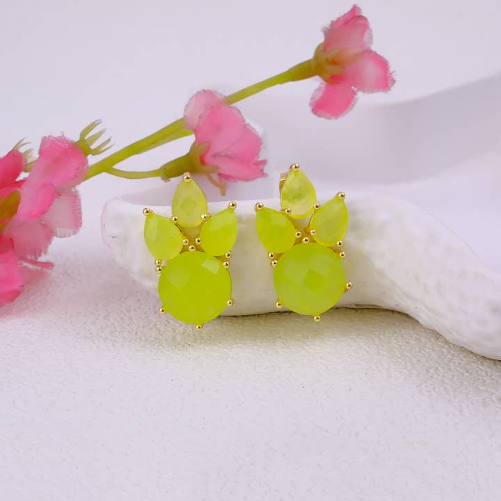 Green Jade Candy Drop Stud Prong set Handmade Gemstone Studs for wholesale by El Joyero