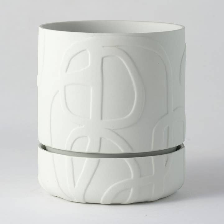 Abstract Relief Plant Pot Thick Soft Grey for wholesale by Angus & Celeste