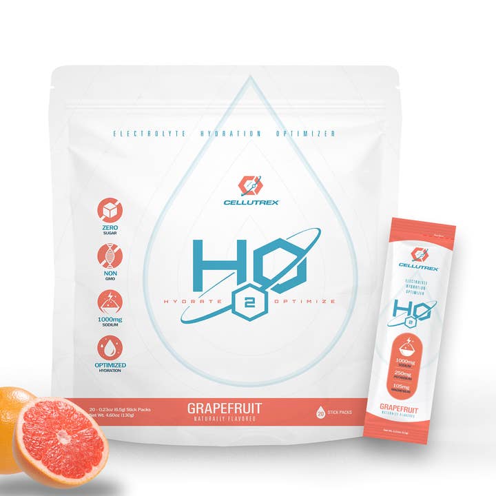 Cellutrex® H2O Electrolytes™ - Grapefruit | Zero Sugar Electrolyte Powder Drink Mix | Natural Salt, Non-GMO Electrolytes for Workouts, Fasting, Wellness, and Travel | 20 Easy-Open Stick Packs for wholesale by Cellutrex, LLC.