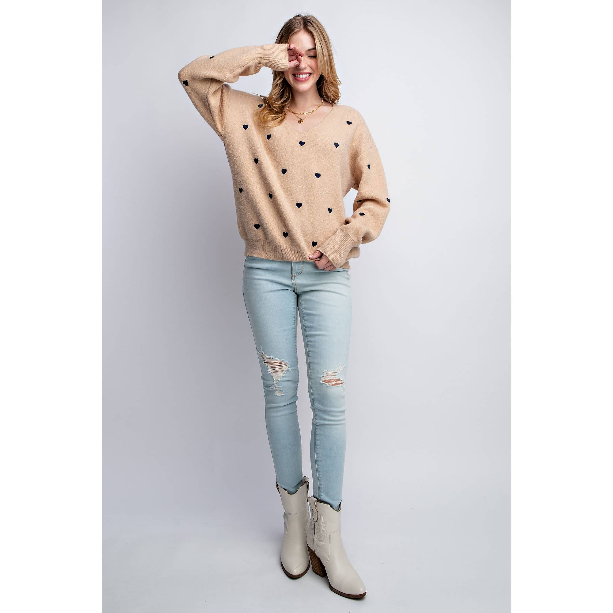 Sweet Generis - Wholesale Knit Sweater - Women's - HEART PATTERN BOXY KNIT PULLOVER SWEATER22