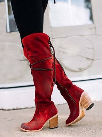 liqubit - Wholesale Laarzen - Dames - Vintage Chunky Bandage Kniehoge Laarzen0