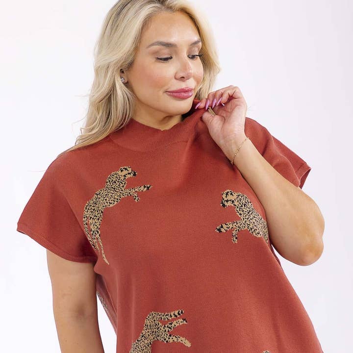 T21749P- Haut en maille à col montant imprimé animal grande taille pour la vente par IWT Brands