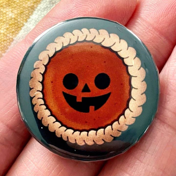Pumpkin Pie Button | Cute Halloween Button | Jack-o-Lantern Button | Pumpkin Button for wholesale by Spooky Shake Studios