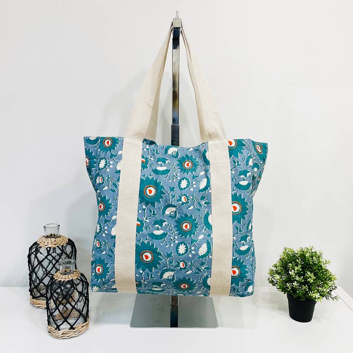 Anju Jewelry - Wholesale Tote Bag - Women's - Handcrafted Canvas Bag with Block-Printed Serene Petals