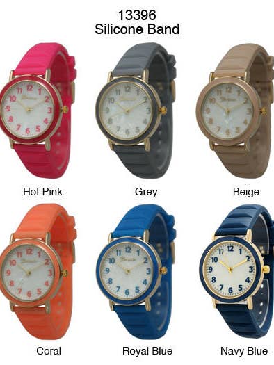 6 orologi con cinturino in silicone di Ginevra per la vendita all'ingrosso da parte di Time World USA