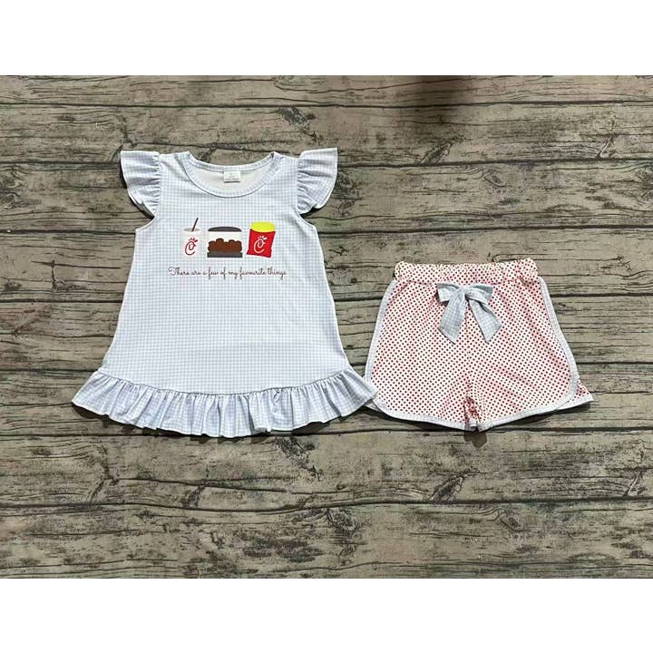 Aier Wholesale - Wholesale Top & Short Set - Kids - Baby Girls Favorite Thing Tunic Bow Shorts Clothes Sets