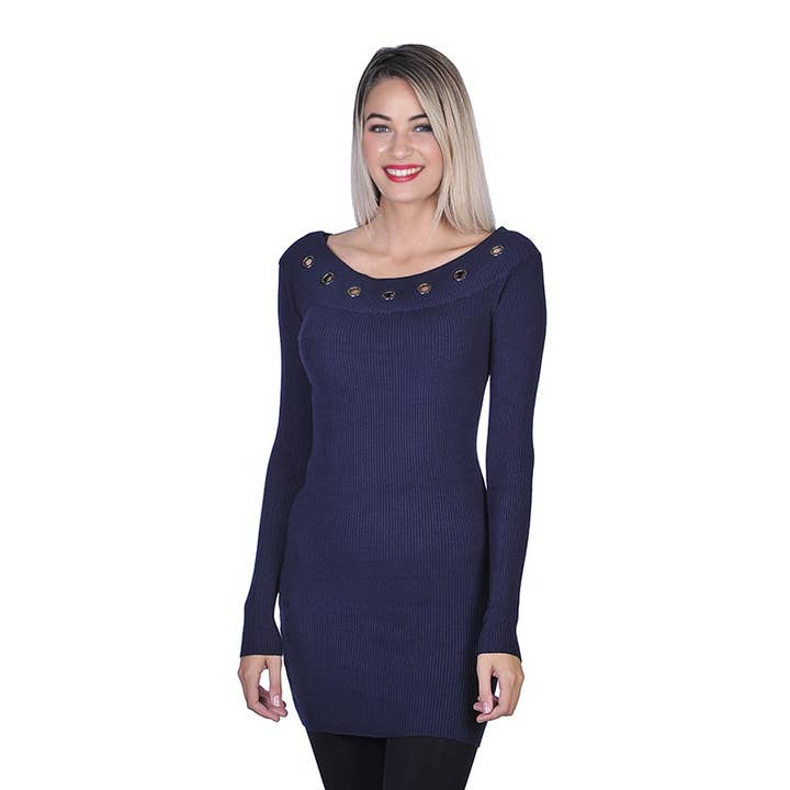 Vestido tipo suéter con escote ancho y ojales para venta al por mayor de Importation 1867