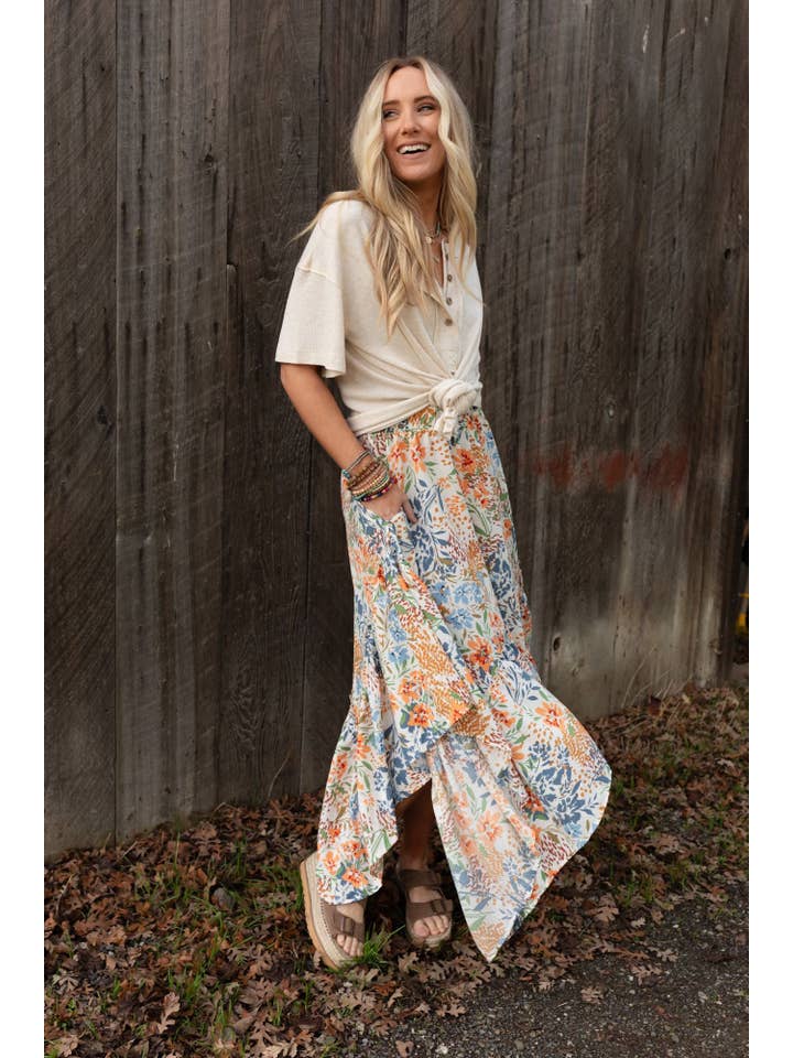 Three Bird Nest - Wholesale Skirt - Women's - Swing Of Things Pocketed Midi Skirt - Floral6