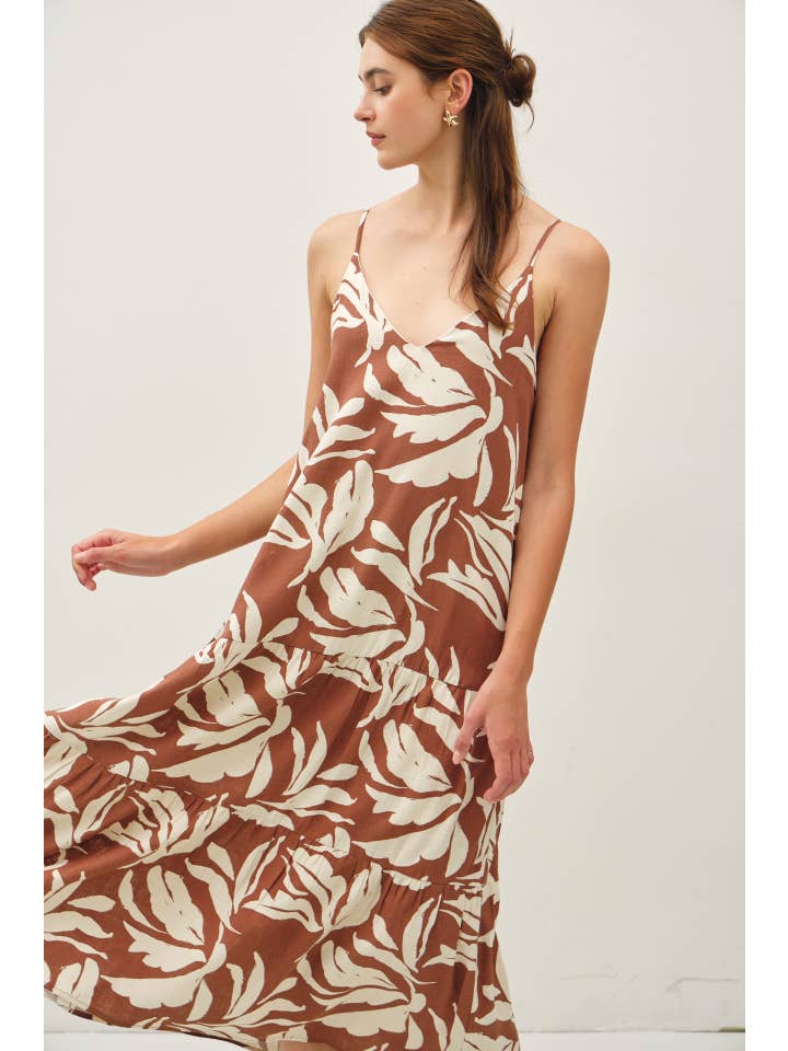 Be Cool - Wholesale Dress - Women's - TROPICAL PRINTED MIDI DRESS W/ TIERED SKIRT