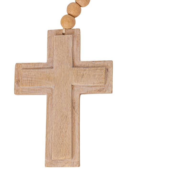 Foreside Home & Garden - Wholesale Decorative Tabletop Object - Kacy Easter Cross Natural Wood Bead Garland Cotton Tassel2