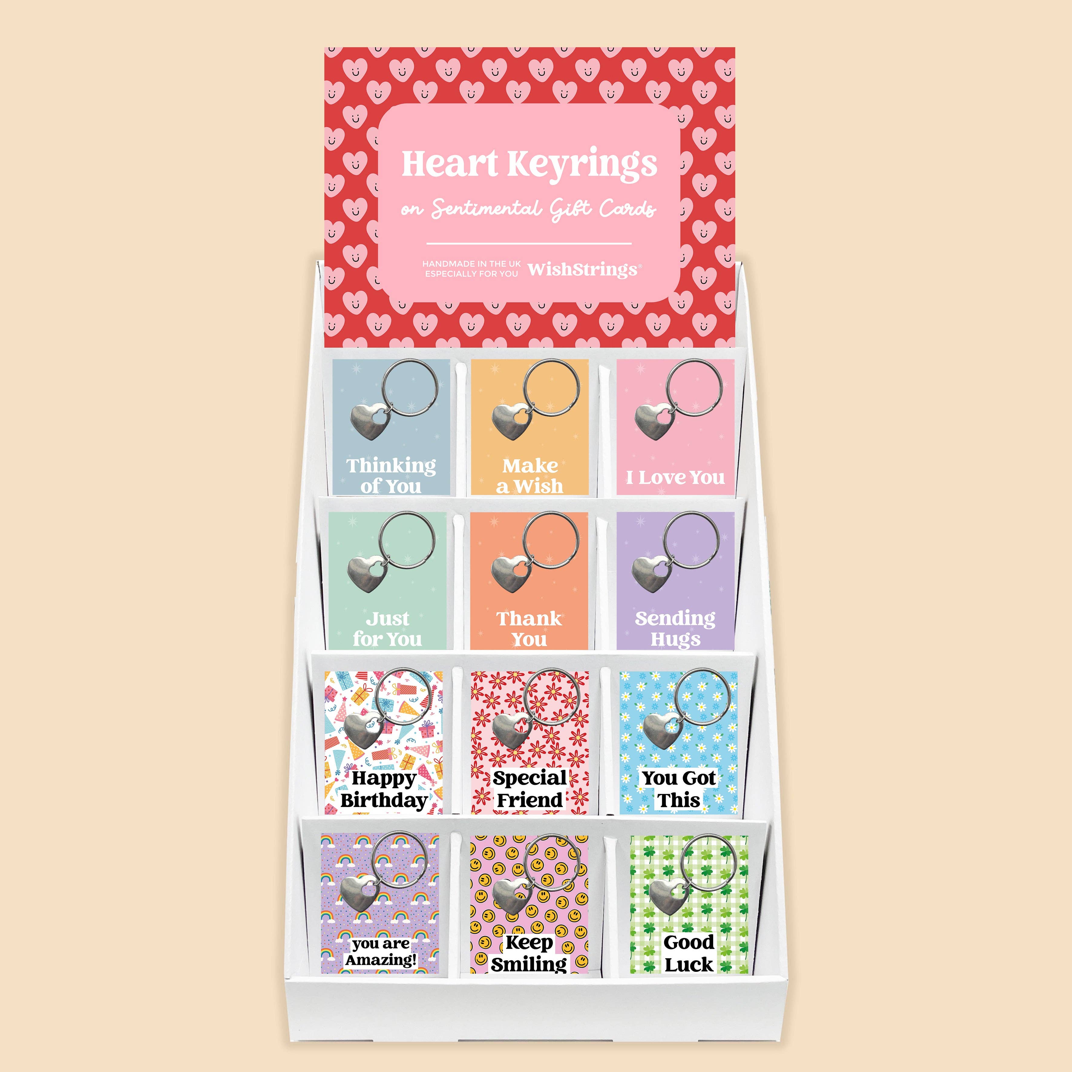 WishStrings - Venta al por mayor Llavero - Mujer - Llaveros en forma de corazón para tarjetas de regalo sentimentales, soporte de mostrador precargado0