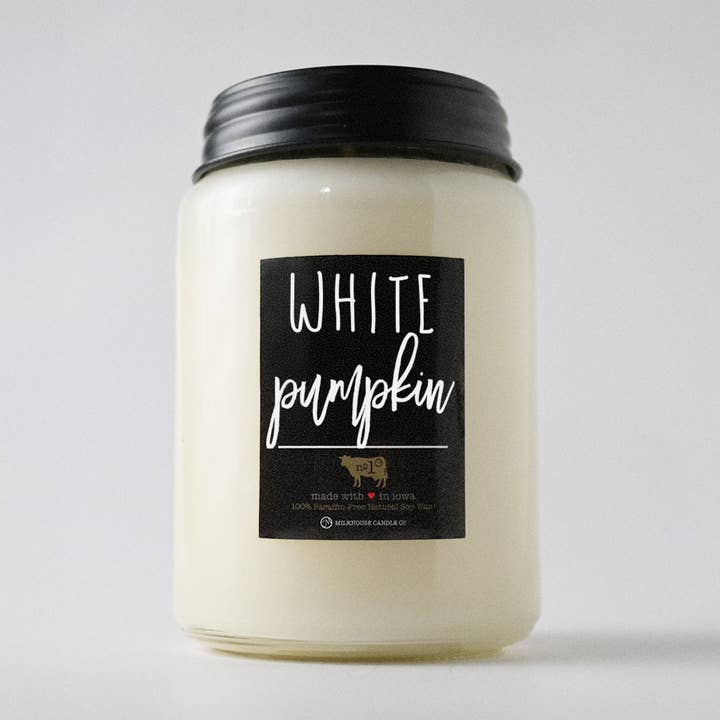 26 oz Farmhouse Jar Fall Candle: White Pumpkin for wholesale by Milkhouse Candle Company