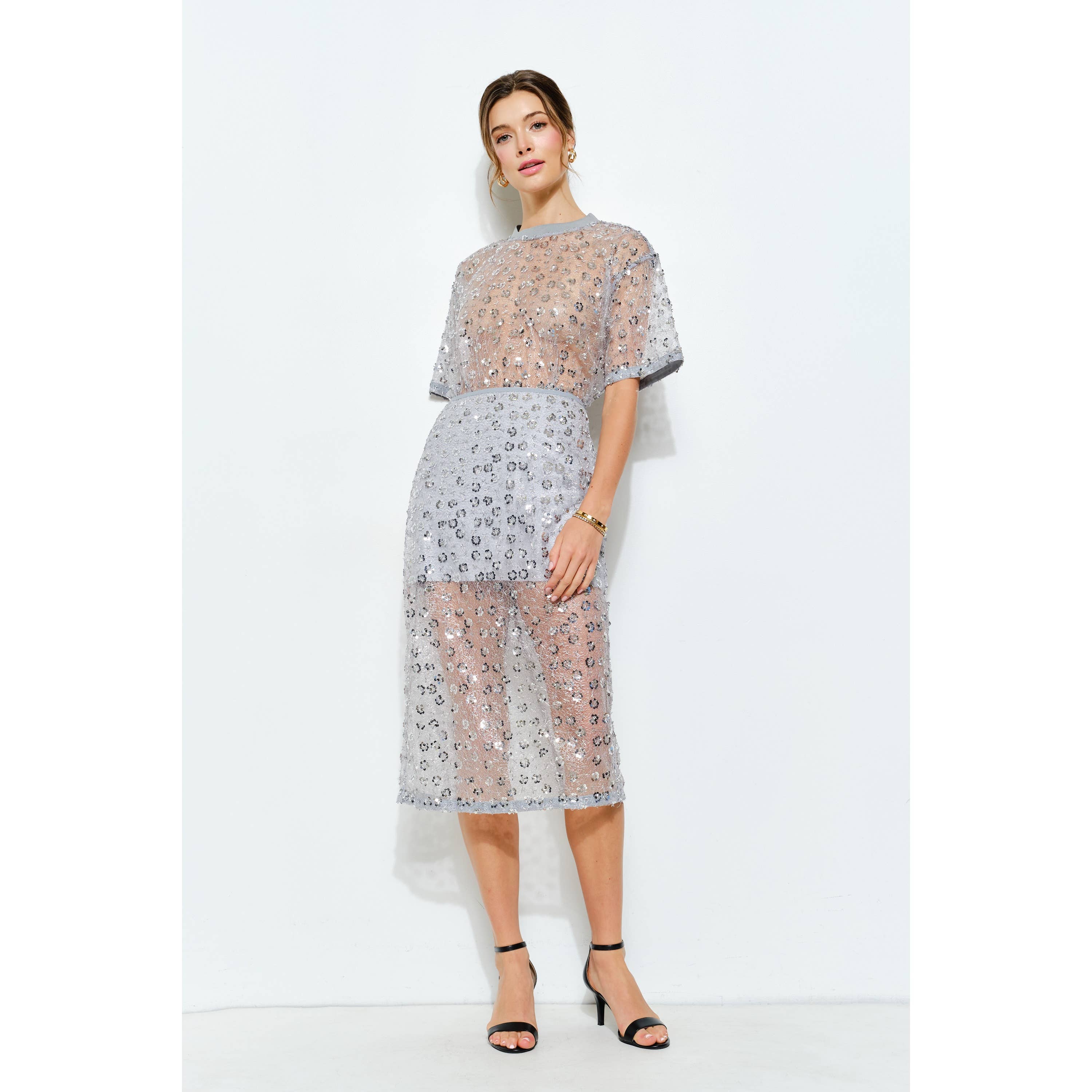 INA - Wholesale Skirt - Women's - Floral Sequin Embroidered Mesh Midi Skirt11