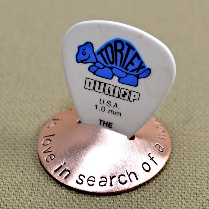 Copper guitar pick stand rocking with music is love in search of a word for wholesale by NiciArt LLC