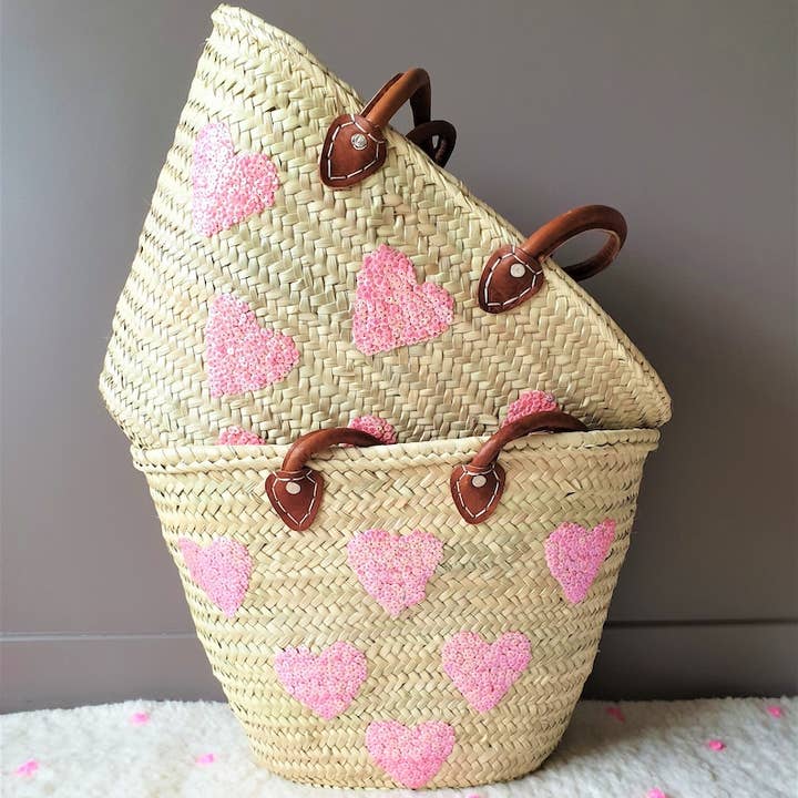 Straw beach basket, Sequin Straw Bag , French market bag for wholesale by craftberber