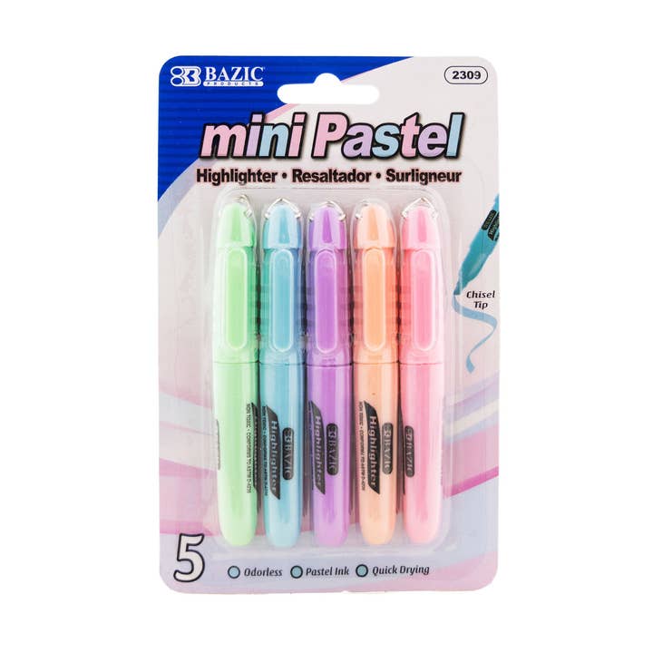 Mini Rotuladores Pastel con Clip de Tapa (5/Paquete) para venta al por mayor de Luna Office Supply - Everyday Essential